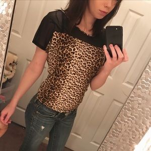 Cheetah Print/Sheer Black Top